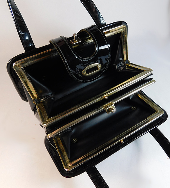 Vintage Lewis Handbag Black Patent Leather La Regale Lord &