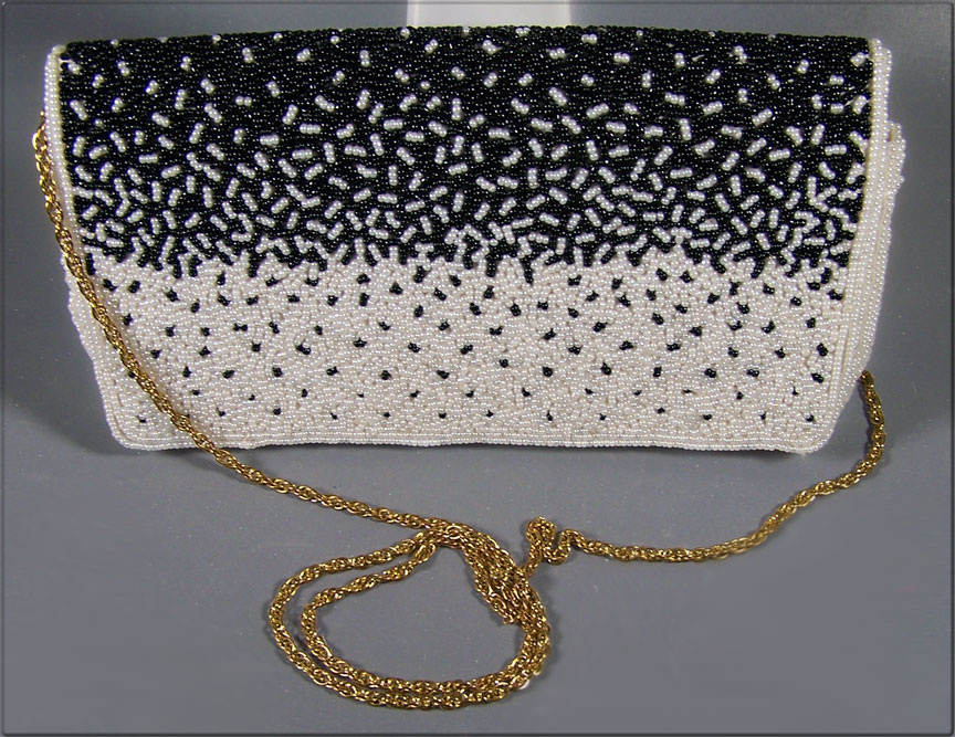 Sondra Roberts Sequine Back Silver Gold Chain Strap Clutch Purse