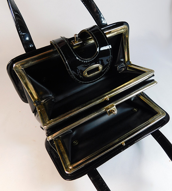 Vintage patent sales leather handbags